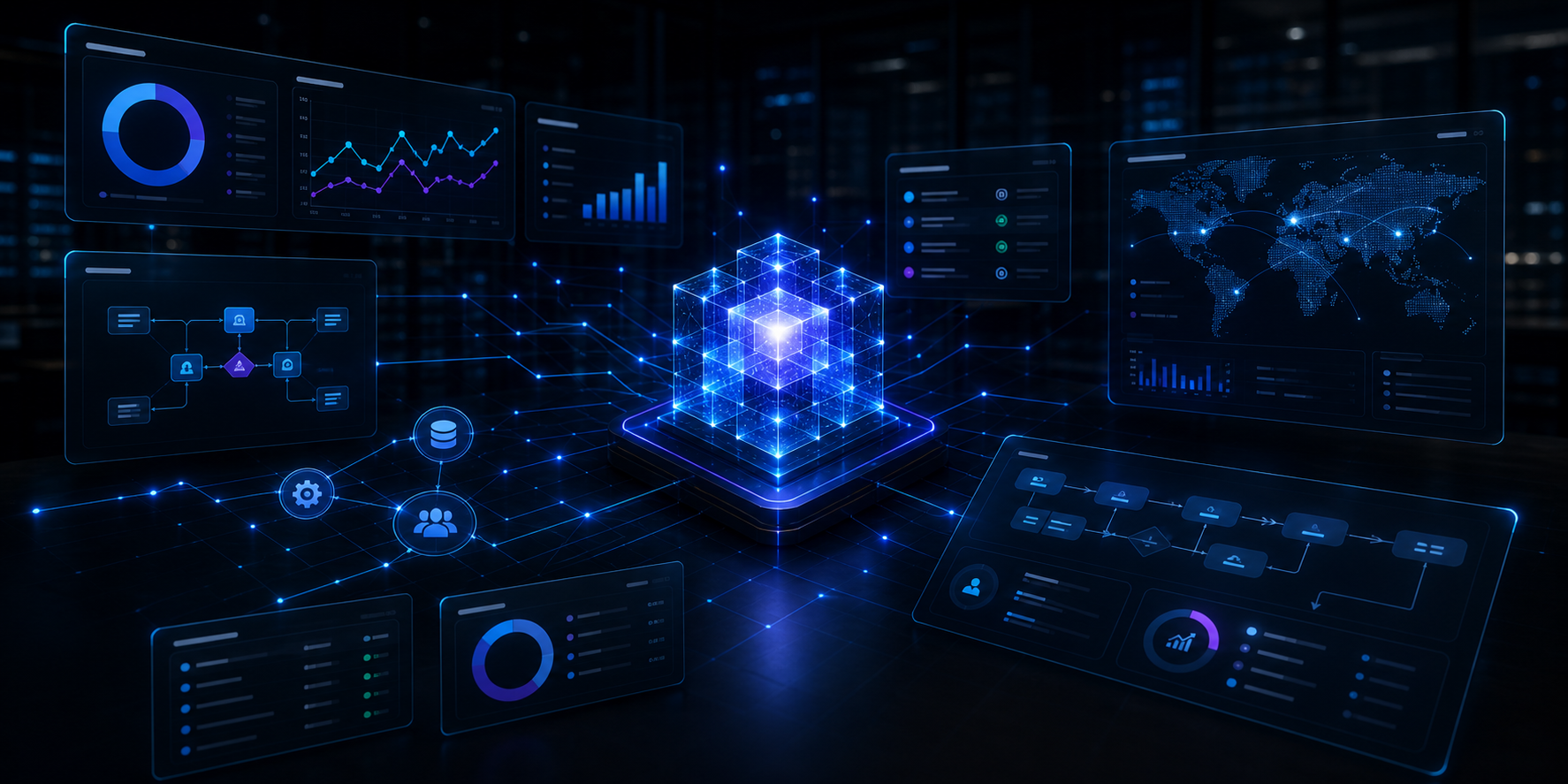 Operations control center with connected workflow, reporting, and performance dashboards